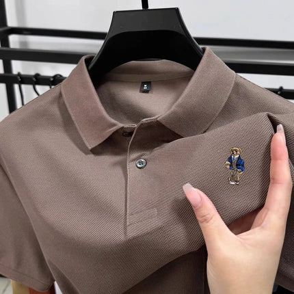 Summer high-quality cotton short sleeved men's polo shirt fashion brand teddy bear embroidery golf business casual T-shirt