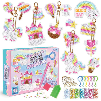 Children's Cartoon Unicorn Magic Gemstone Diamond Painting Children's Set, Homemade Keychain Sticker Art Craft Children's Girl