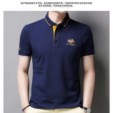 Summer New Men's Embroidered Polo Collar 100% Cotton Short-Sleeved Polo Shirt Fashion Solid Color Casual Top T-shirt M-4XL