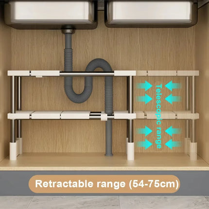 Telescopic Stackable Storage Rack Multifunctional Layered Shelf Sink Holder Wardrobe Closet Organizer