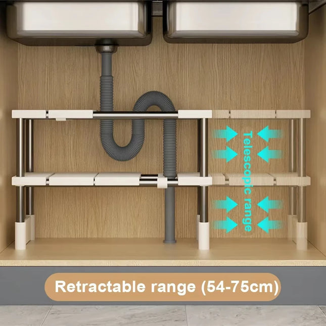 Telescopic Stackable Storage Rack Multifunctional Layered Shelf Sink Holder Wardrobe Closet Organizer