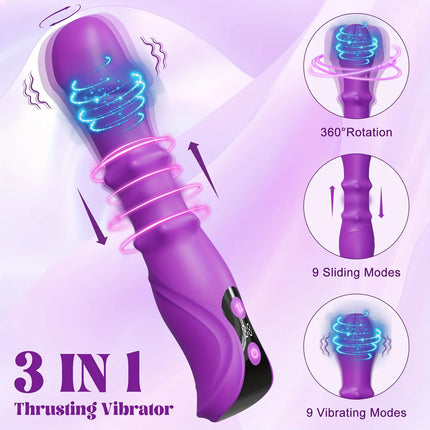 Telescopic Swing Vibrator Women 3 in 1 Clitoris G Spot Stimulator Thrusting Beads Dildo Female Masturbation Adult Sex Toys