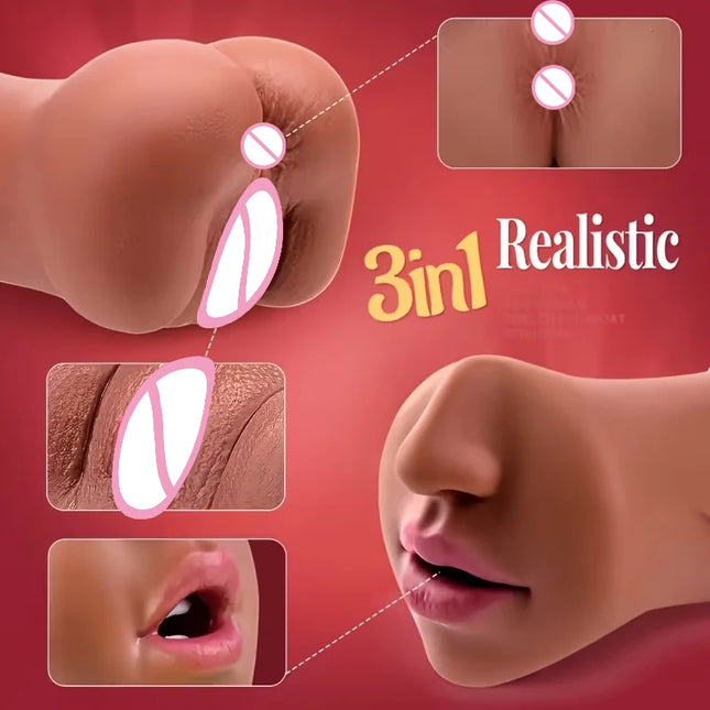 3-in-1 Realistic Vagina Handheld Masturbation Cup Anime Masturbator Tight Anal Pocket Pussy Sex Shop Soft Sexual Toys Ass Male