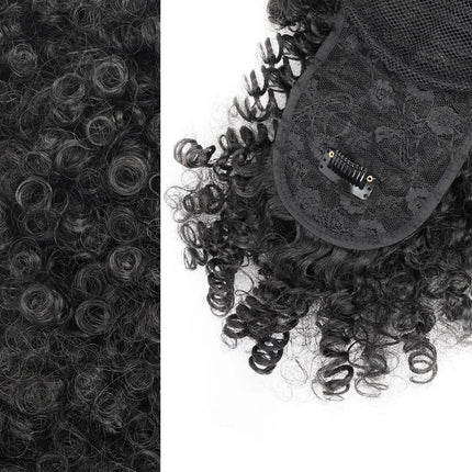 Afro Puff Kinky Curly Ponytail Wig with Bangs Drawstring Ponytail Per-Bundled Extension For Black Women Synthetic Hair ﻿