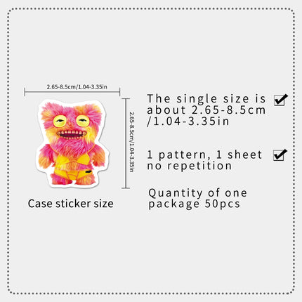 50 Cute and Fun Fugglers Monster Stickers, Suitable for Water Bottles, Phones, Computers, Notebooks, Stationery, Luggage, DIY Decoration Stickers, Creative Gifts, Birthday Gifts, Tooth Monster Waterproof Decorative Stickers f