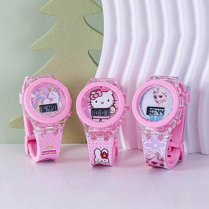 Anime Flash Light Hello Kitty Kids Watches For Girls Cartoon Spiderman Children Watch Boys Student Digital Clock Toys Gifts
