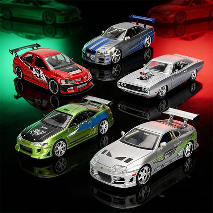 Jada 25th 1:24 Fast & Furious,Dodge Charger Skyline GTR Totota Supra Mitsubishi Eclipse Lancer EVO,Alloy Car Collection Gift Toy