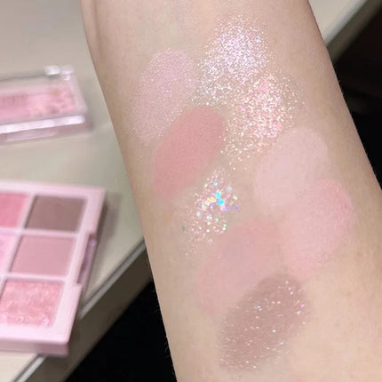 Romantic Pink Flower 9-Colors Glitter Eyeshadow Matte Shimmer Pink Brown Shiny Eye Shadow Girl Makeup Palette Lasting Cosmetic
