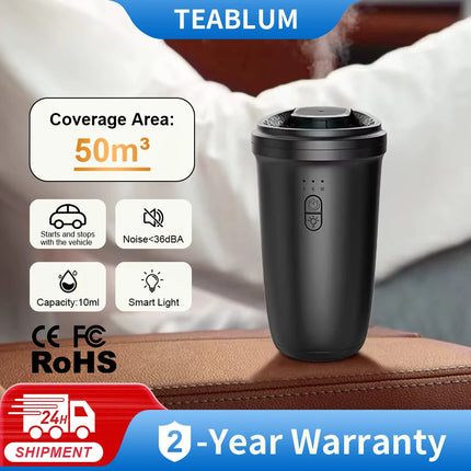TEABLUM 50m³ Car Diffuser Humidifier Auto Air Purifier Aromo Air Freshener Type-C Charging for Home Aroma Aromatherapy Diffuser