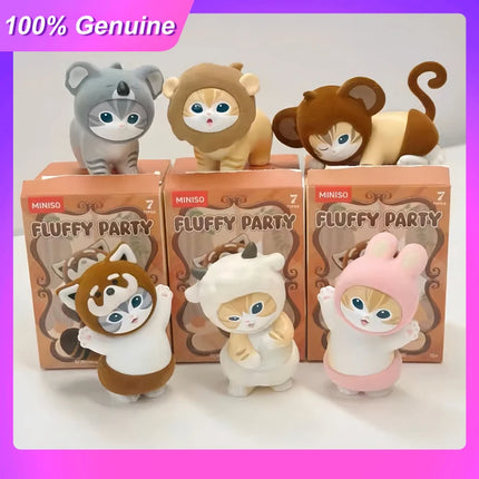 100%Genuine MINISO Mofusand FLUFFY PARTY Series Blind Box Figures Trendy Cartoon Cute Ornaments Collection Toys Birthday Gifts