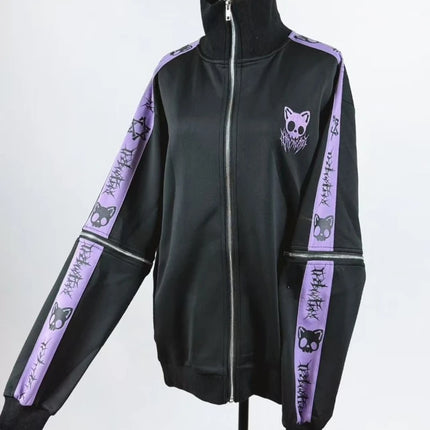 Japanese Punk Y2k Aesthetic Hoodies Coat Women Print Design Oversize Jacket Tops Harajuku Gothic Casual Grunge Zip Up Sweatshirt