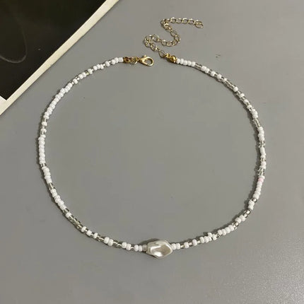 Fashion Boho Beads Necklace Women Imitation Pearl Seed Beaded Strand Short Choker Necklace Handmade Female Jewelry Wholesale