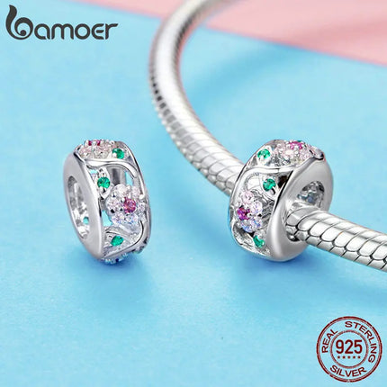 BAMOER Silver Charm Collection 925 Sterling Silver Dazzling CZ Beads fit Bracelets & Bangles Jewelry