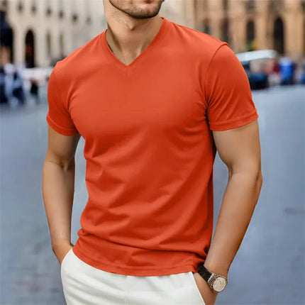 2025 New Men's Casual Fashion Simple V-neck Short-Sleeved T-shirt Summer Comfortable Breathable Versatile Top
