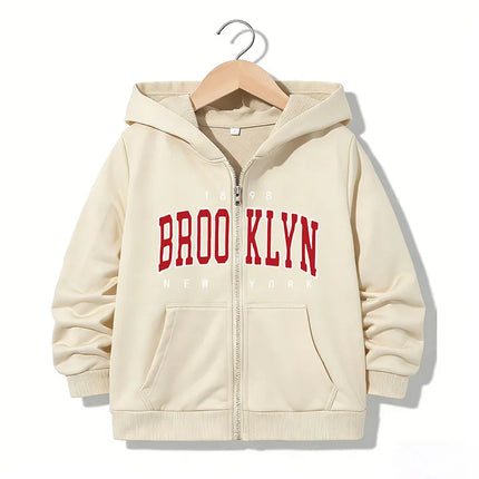 Kids Zipper Hoodie Funny Casual Brooklyn New York Letter Hoodies Jackets Boys Girls Zip Up Sweatshirt Children Hoodies