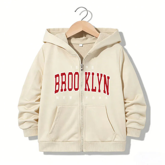 Kids Zipper Hoodie Funny Casual Brooklyn New York Letter Hoodies Jackets Boys Girls Zip Up Sweatshirt Children Hoodies