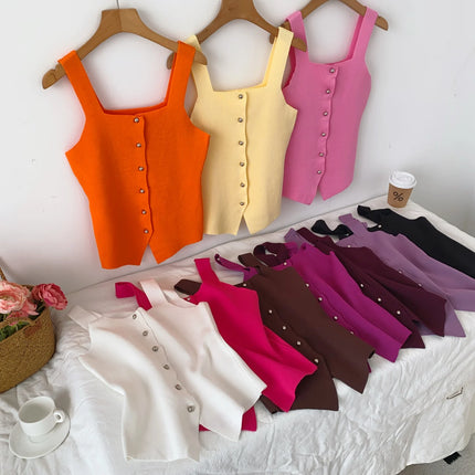 Women's Knitted Slim Fit Vest Summer 2025 Svel Top Single Button Design Versatile Inner and Outer Wear Commute Sle