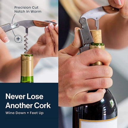 Leeseph Wine Opener, Double Hinged Manual Wine Key for Bartender, Server, Waiter, Stainless Steel Wine Bottle Opener Corkscrew