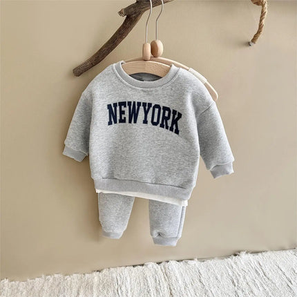 Winter Thickened Newborn Boy Girl 2PCS Plush Letter Printing Casual Suits Outfits Set Children's Clothing