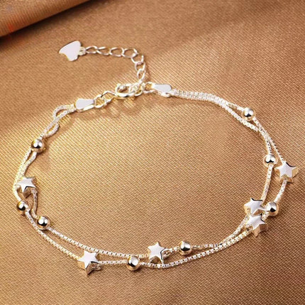 925 Sterling Silver Bracelet Double Layer Pearl Bracelet for Women Girl Vintage Luxury Design Bead Korean Jewelry Charm Bracelet