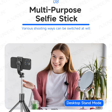 Bluetooth Selfie Stick Tripod Desktop Stand, Phone Holder, Wireless Remote Shutter, for iPhone Android, Option with Fill Light