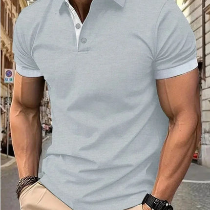 Men's Summer Fashion Simple Stripe Printed Comfortable Breathable Polo Shirt Outdoor Urban Casual Top