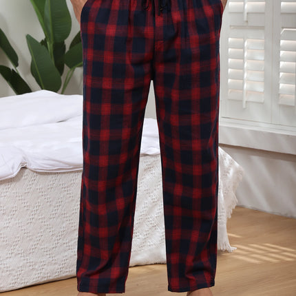 3Pcs Men's 100% Cotton Plaid Pajama Sleeping Pants, Long Plaid Print Sleepwear Pajama Pants with Elastic Waist Homewear