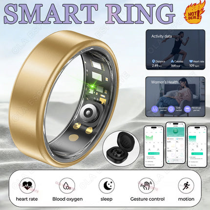All Size（6-14） Smart Ring for Women Men Healthy Heart Rater Blood pressure Monitor Waterproof Take Photo Control Smartring Sport