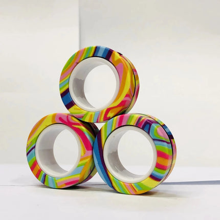 3pcs Fidget Toy Set Finger Magnetic Rings Colorful Adult Magnets Spinner Rings for Relieve Stress Anxiety Relief Therapy