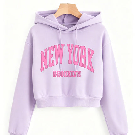 Fashion New York Brooklyn Print Autumn Winter Cropped Sweatshirt Crop Top Hoodie Y2k Sweatshirts Gothic Casual Style Clothes