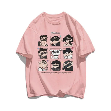 2025 Summer Women's Clothes Streetwear Crayon Shin Chan Print Cartoon T-Shirt Tops Men's Women's Clothes 100% Cotton T-Shirts