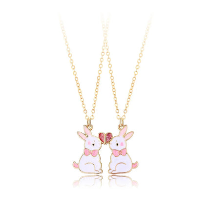 2Pcs Cute Cartoon Animal Magnetic Necklace Exquisite Kawaii Pendant Best Friends Couple Jewelry Accessories Party Birthday Gift