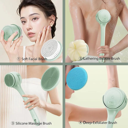4in1 Electric Silicone Bath Brush，Soft Deep Cleaning Exfoliating Electric Bath Brush for Bathroom Skin Care Daily Use