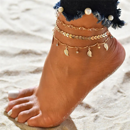 YOBEST Gold Color Double-Layer Anklets For Women Girl New Trend Leg Chain Waterproof Jewelry Gift Party