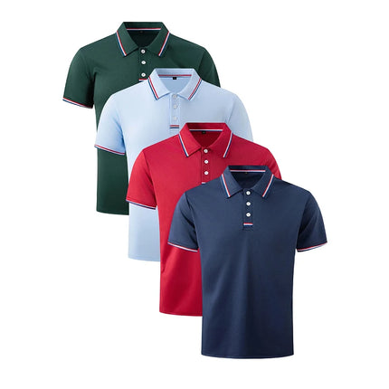 Men's Quick-Drying Solid Color Polo Shirt Summer Elastic Collared Short-Sleeved Sports T-Shirt for Active Wear