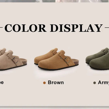 Kidmi New Women Clogs Men Clogs Suede Slippers Fashion Cork Footbed Leather Slippers Classic Mules Soft Antiskid House Slippers