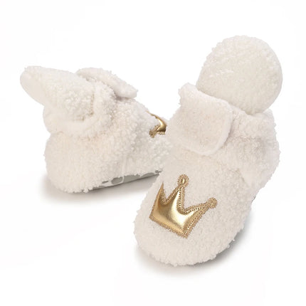Fashionable Lamb Down Newborn Baby Girl Knitted Baby Soft Sole Shoes Toddler Shoes Warm and Non Slip First Walker
