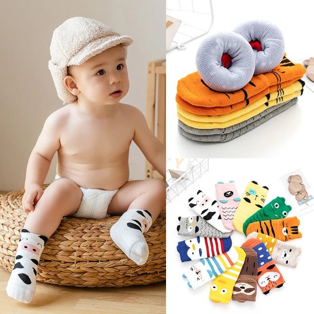 1 Pair Winter Cute Animal Anti-slip Socks For Baby Boys Warm Socks For Baby Girls Newborn 0 to 24M Super Thicken Terry Socks In