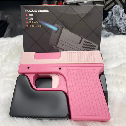 Capacity 10PCS Pistol Style Lighters with 3 Cigarette Case Jet Blue Flame Gas Lighter Windproof Cigar Lighter Gadgets for Men