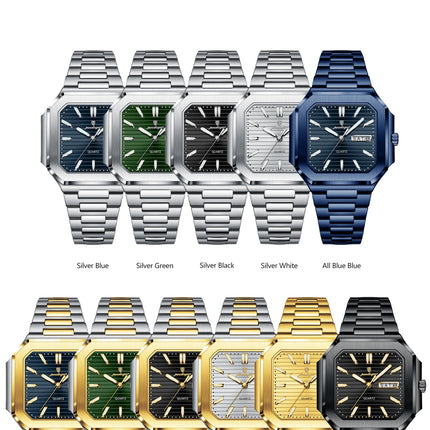 POEDAGAR Luxury Square Male Watch Waterproof Luminous Date Week Quartz Watches For Men Stainless Steel Fashion Men's Clock Reloj