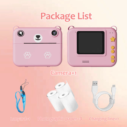 Kids Instant Print Camera with 3 Rolls Thermal Paper USB Charging | Dual Lens | 1500 mAh Lithium Battery, Holiday Birthday Gift