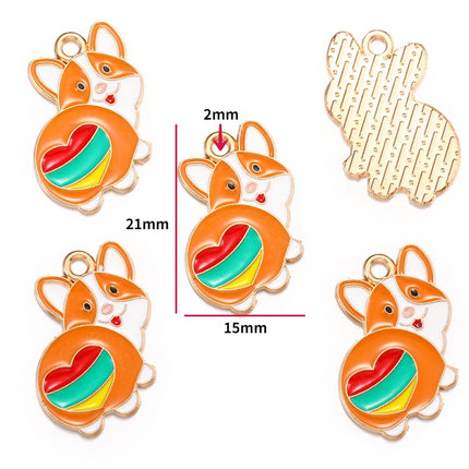 10pcs Enamel Dog Charm for Jewelry Making Supplies Corgi Earring Animal Pendant Bracelet Necklace Accessories Diy Finding W405