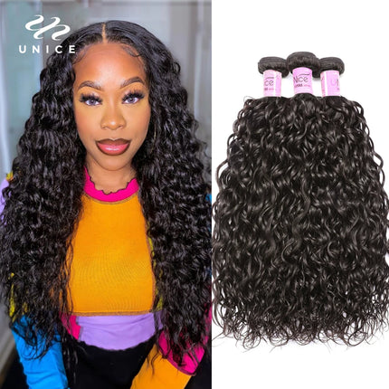 UNice Water Wave Bundles 1/3Pcs Natural Color 100% Human Hair Bundles Virgin Human Hair 100Grams Bundle Sew-in Hair Extensions