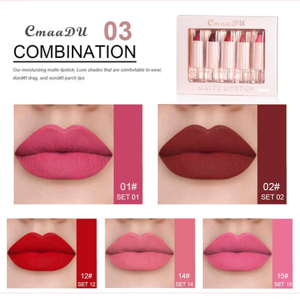 Velvet Matte Lipstick Set 5pcs Long Lasting Waterproof Red Nude Lipsticks Non Stick Cup Makeup Cosmetics Collection