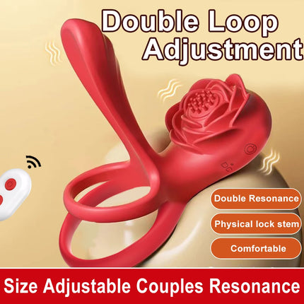 Remote Control Vibrating Cock Ring Penis Sleeve with Rose Clitoral Stimulator Penis Ring Vibrator Adult Sex Toys for Men Women