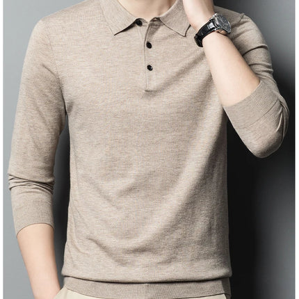 Worsted wool Men POLO Neck  Pullover Long Sleeve Lapel Sweaters Loose Warm Knitted Tops Spring Autumn New Style Men’s Clothing