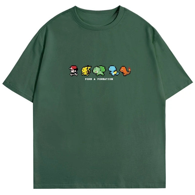 Pixel Printed Short-sleeved T-shirt Men's Summer Trendy Brand Front Shoulder Half-sleeved 2025 New American Pure Cotton Loose Top