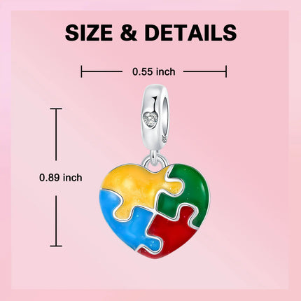 925 Sterling Silver Unique Red Puzzle Heart Dangle Charm Valentine's Day Pendant Fit Original Bracelets Women DIY Jewelry Gift