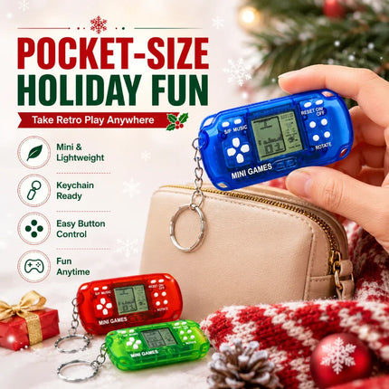 Hot Selling Mini Handheld Game Keychain Classic Tetris Retro Pocket Electronic Game Machine 26 Games Surprise Gift