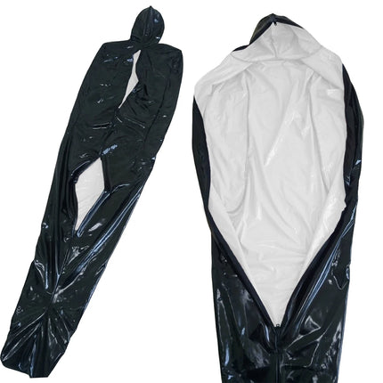 Vinyl PVC Leather Bondage Sack Bag with Inner Arm Pocket Zipper Wetlook Two Side Bondage Bag Cross Dressering Cosplay Bodysuit